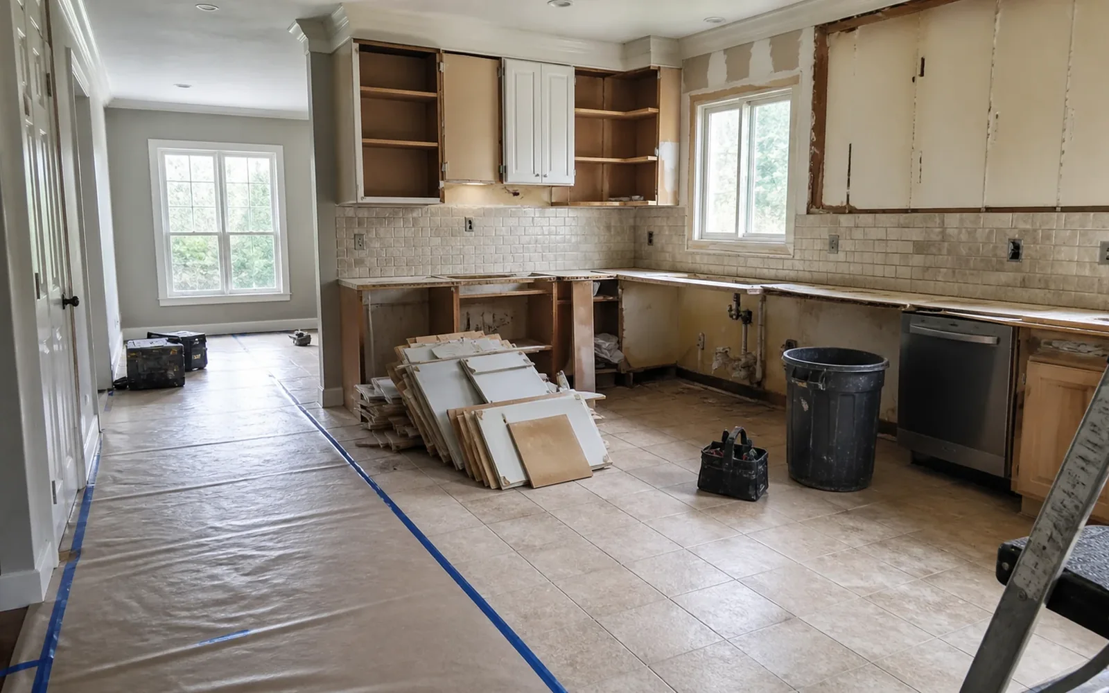 Interior room prepared for selective demolition in a Columbus home