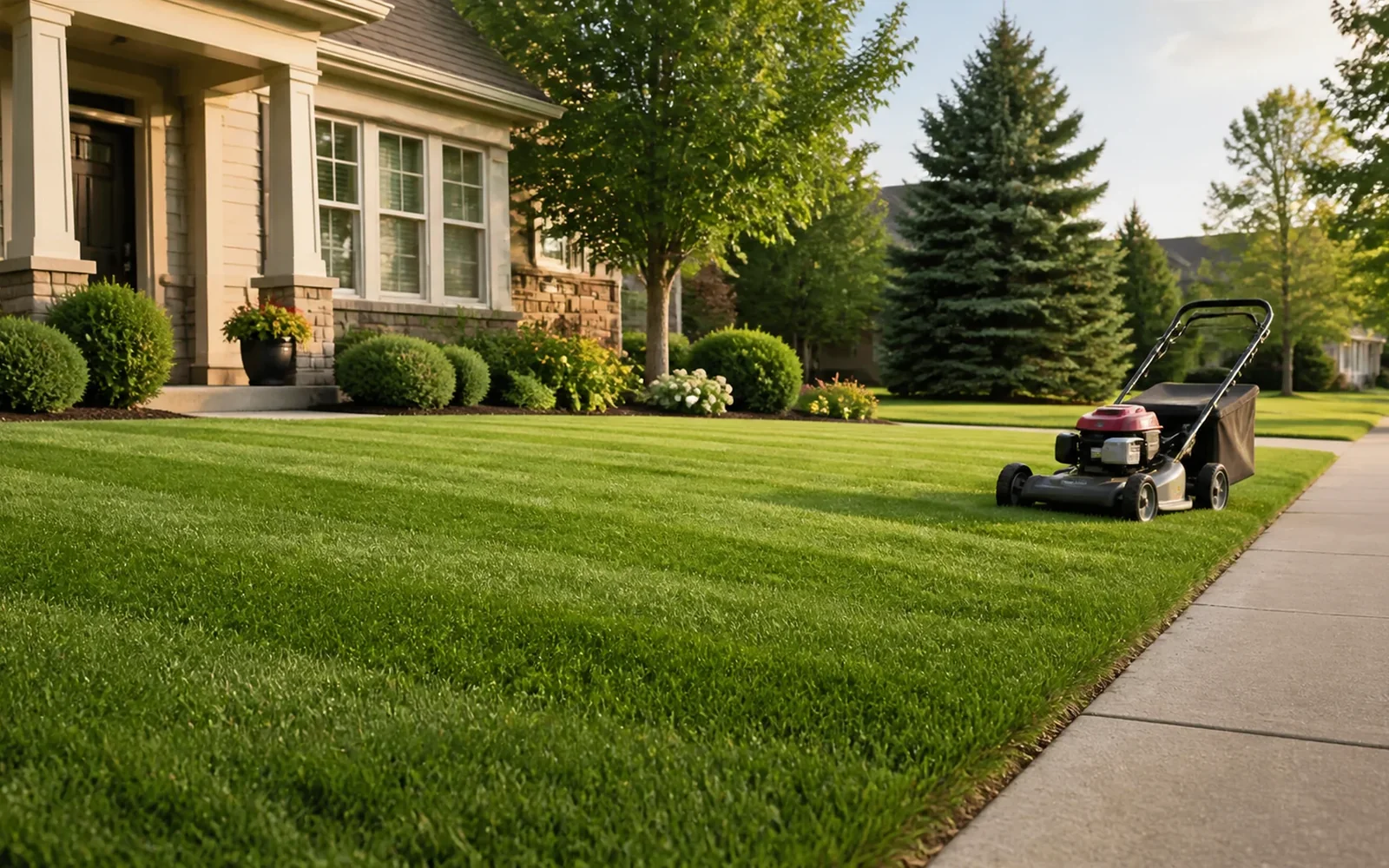Freshly cut lawn with clean mowing lines at a Columbus home