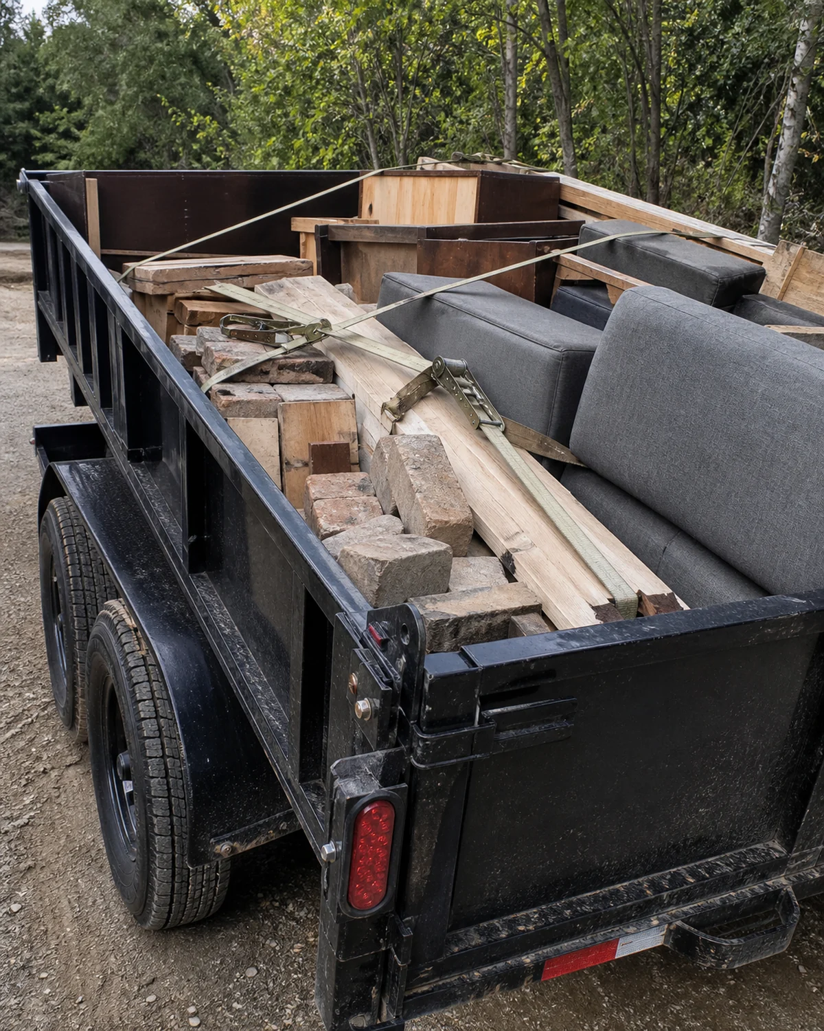 Mixed nonhazardous debris organized into a clean hauling load