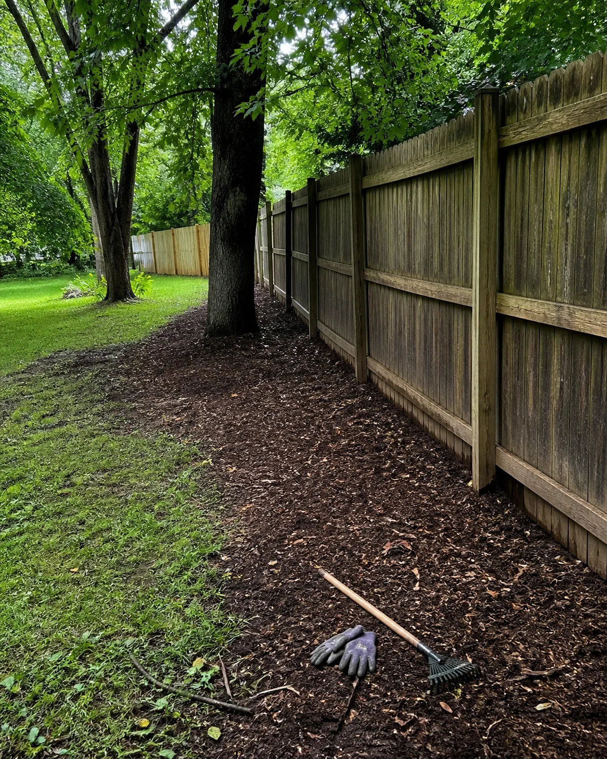 Cleared fence line after brush removal at a Columbus property